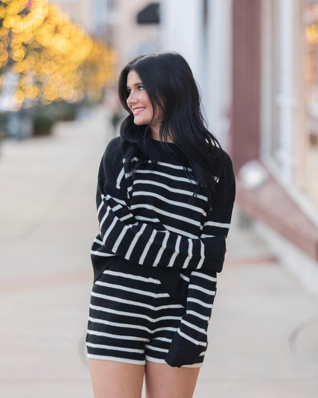 Striped Sweetheart Set - Black/Cream