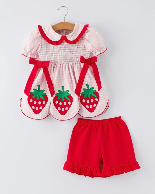 Girls Plaid Smocked Strawberry Set