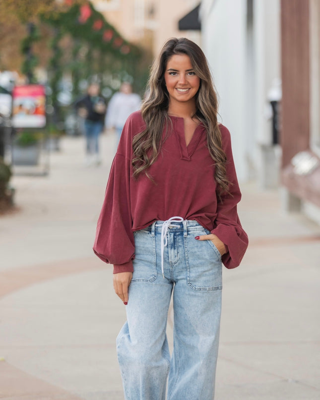 Mineral Washed Long Sleeve - Maroon