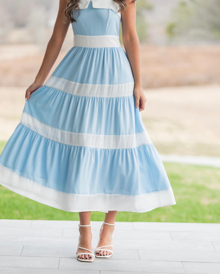Blues & Bows Dress - Light Blue/White