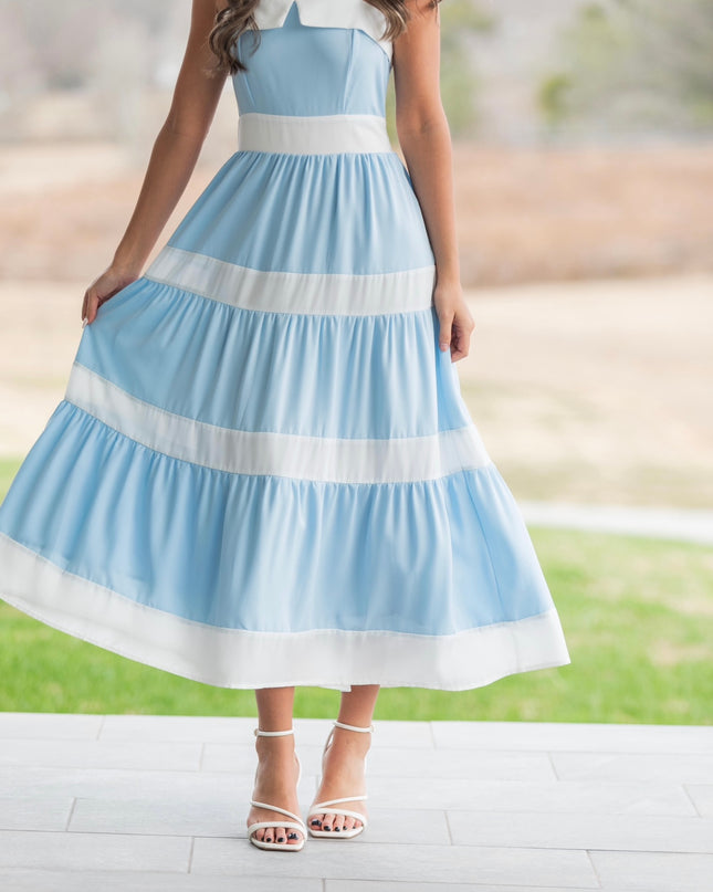 Blues & Bows Dress - Light Blue/White
