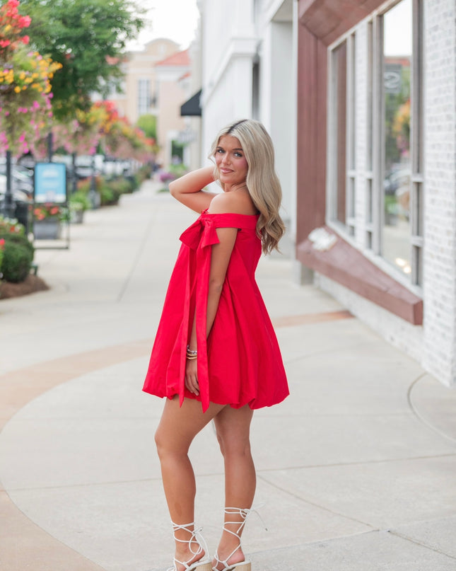 Game Day Glam One Shoulder Dress - Red