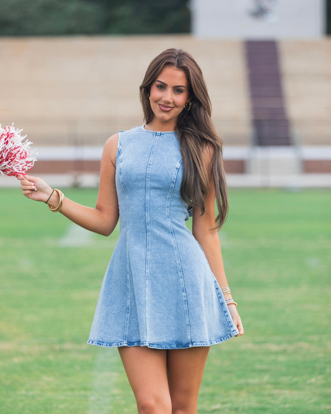 End Zone Denim Dress - Light Denim
