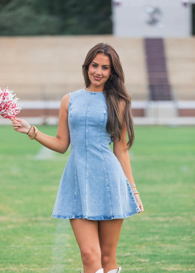 End Zone Denim Dress - Light Denim