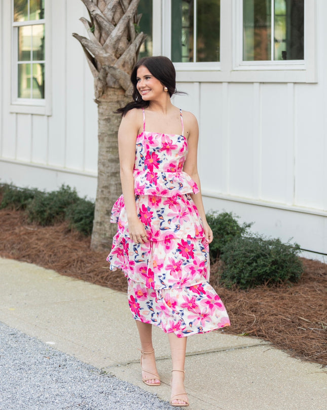 Floral Print Open Back Dress - Pink