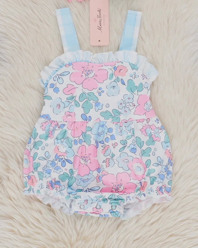 Floral Ruffle Bubble - Pink/ Blue