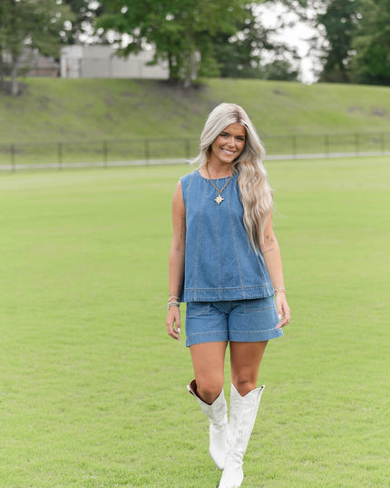 Sleeveless Denim Set - Denim
