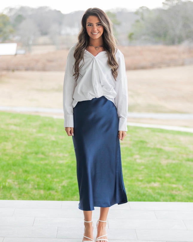 The Celeste Midi Skirt - Navy