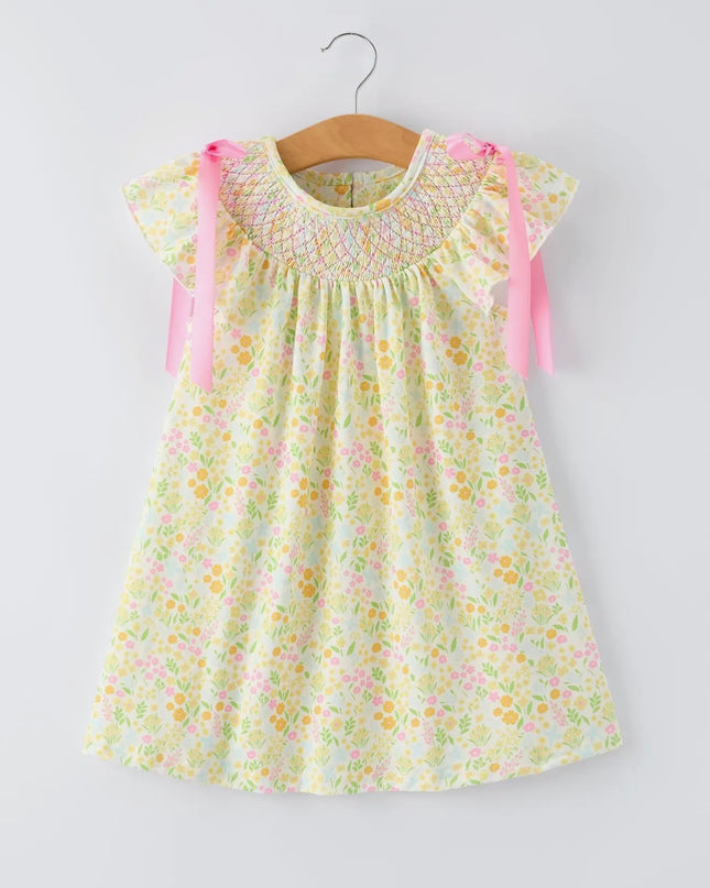 Spring Floral Smocked Girls Dress