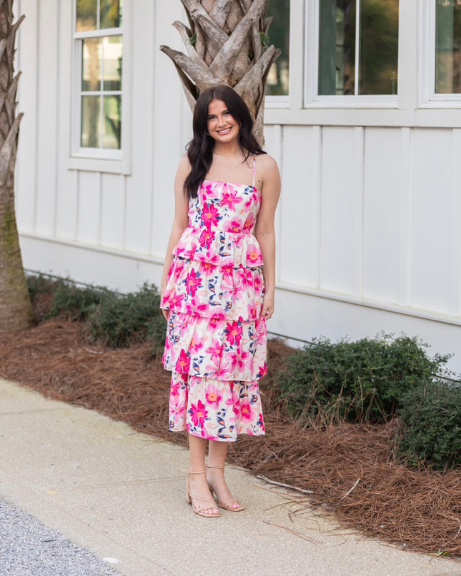 Floral Print Open Back Dress - Pink