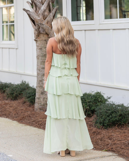 Willow Wave Ruffle Maxi Dress - Sage Green