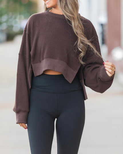 Waffle Knit Oversized Long Sleeve - Dark Chocolate