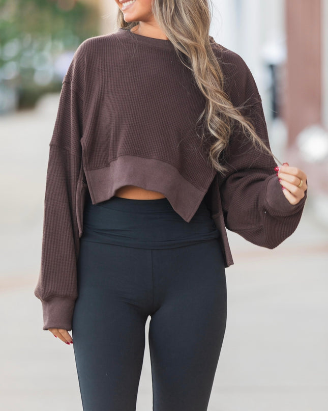 Waffle Knit Oversized Long Sleeve - Dark Chocolate