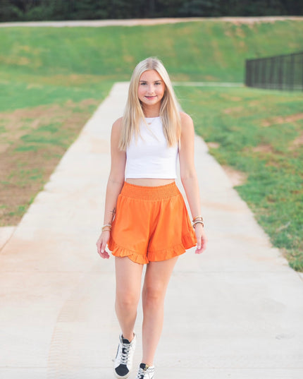 Ruffle Detail Shorts - Orange