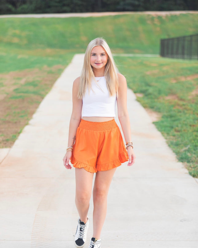 Ruffle Detail Shorts - Orange