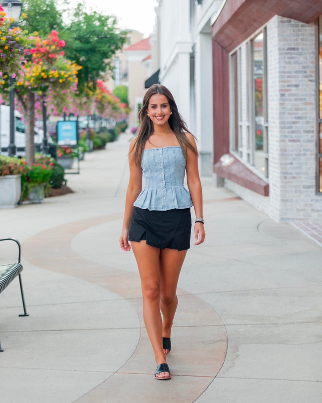 Gameday Groove Top - Light Denim