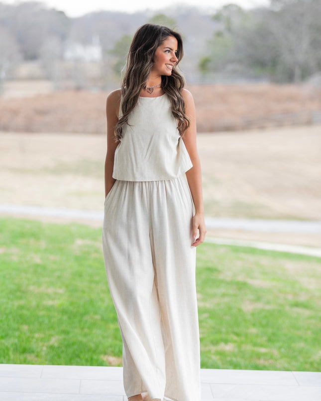 Sleeveless Linen Jumpsuit - Natural