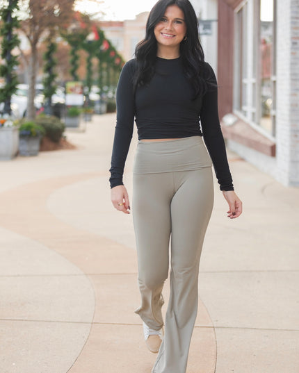 Soft Knit Flare Pants - Sage