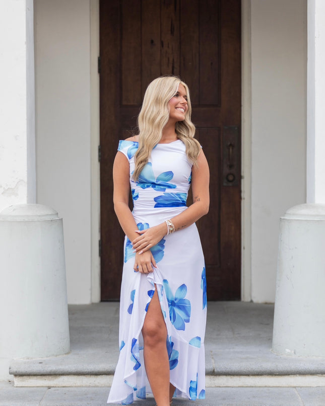 On Vacation Dress - White/Blue