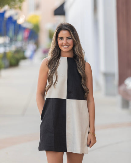 Suede Statement Dress - Black/Cream