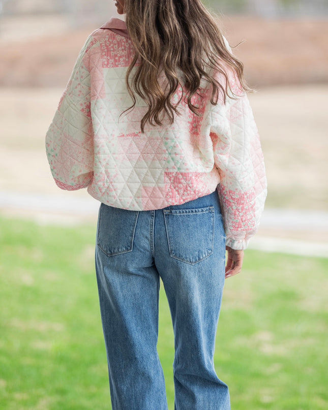 Pink Patchwork Sweater - Pink/White