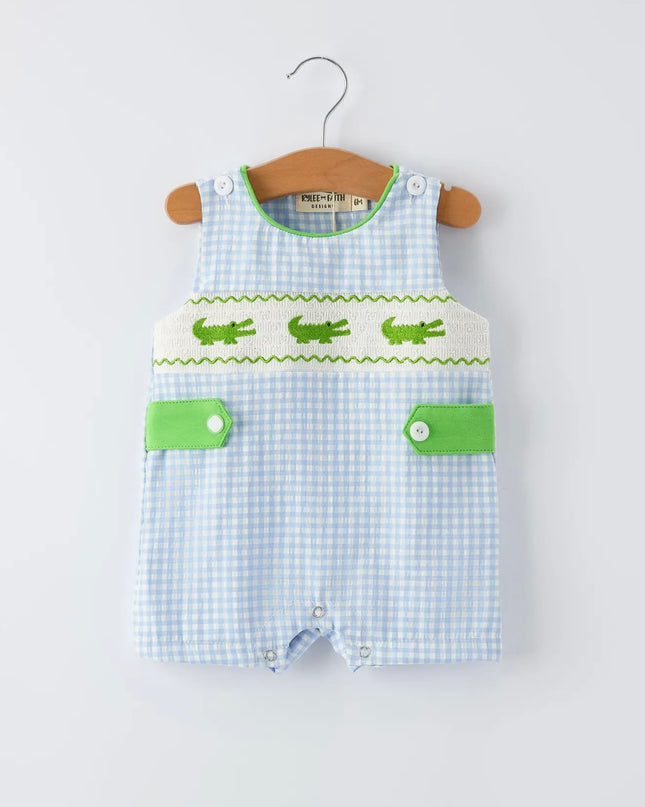 Boys Crocodile Smocked Romper
