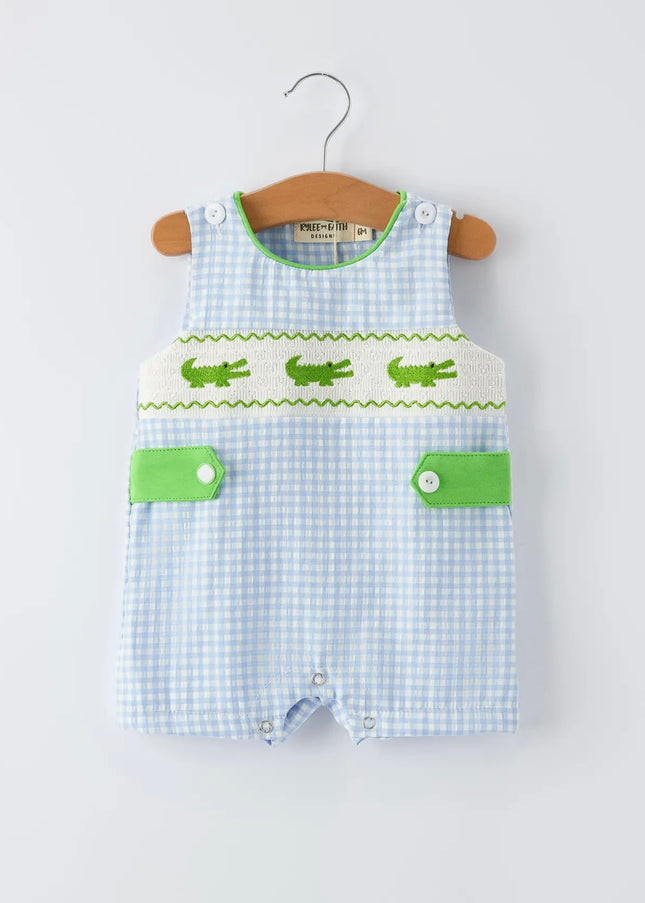 Boys Crocodile Smocked Romper