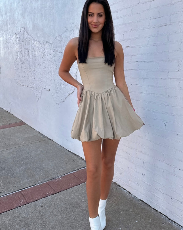 Invite Only Bubble Dress - Taupe