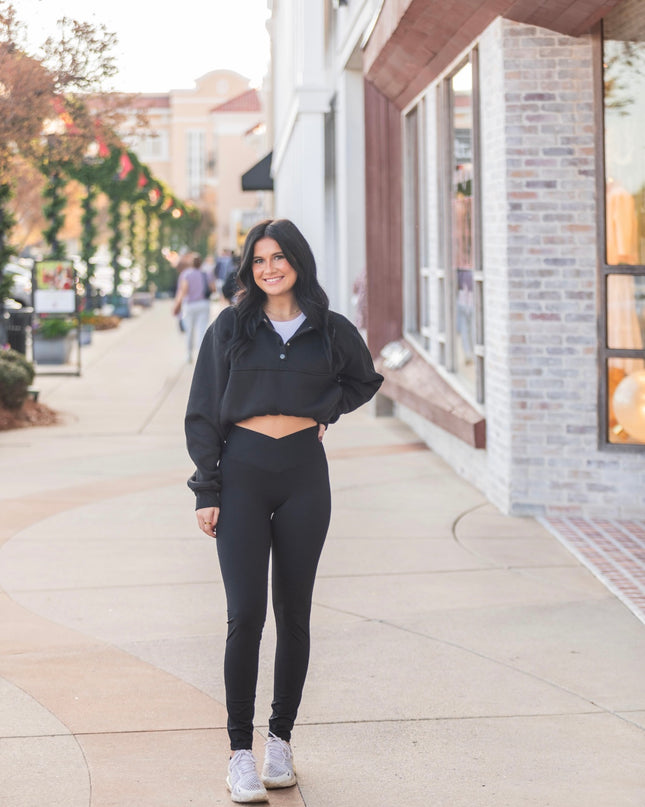 High Waist Crossover Leggings - Black