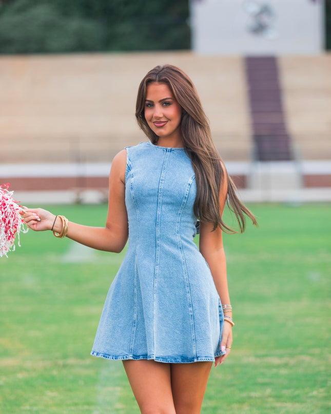 End Zone Denim Dress - Light Denim