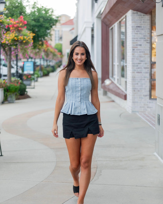 Gameday Groove Top - Light Denim