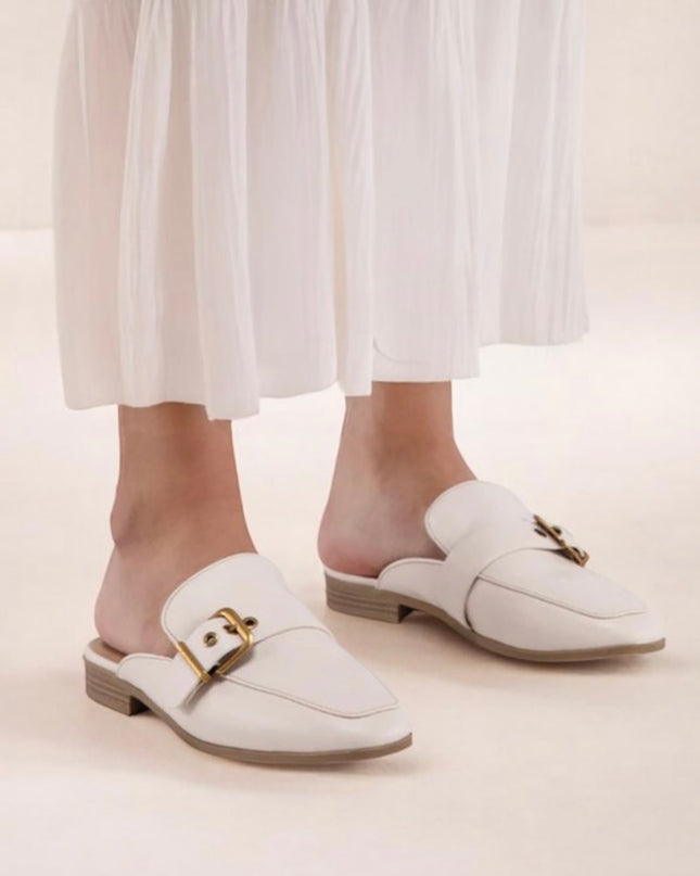 Buckle Slip-On Mule Flats - Off-White