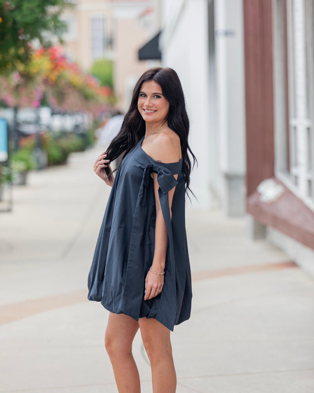 Game Day Glam One Shoulder Dress - Navy