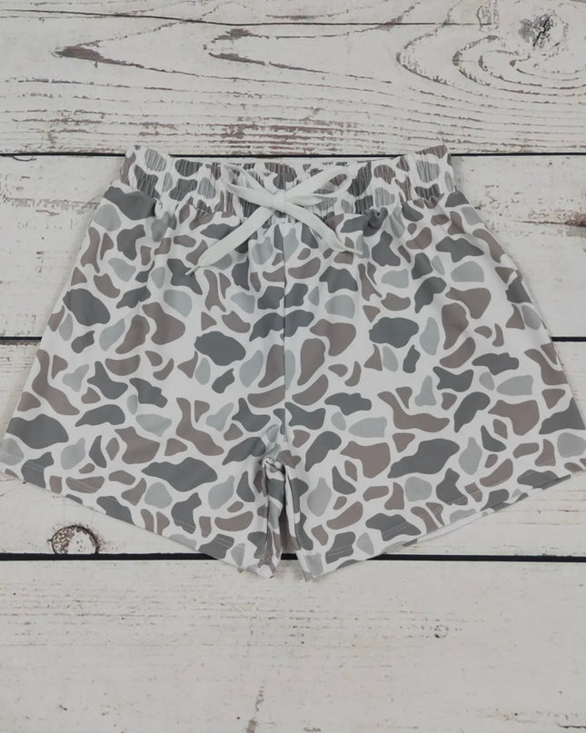 Boys Grey Camouflage Swim Shorts