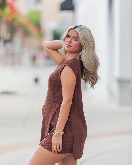 Sleeveless Sweater Set - Chocolate