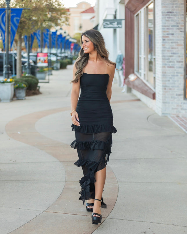 Ruffle Maxi Corset Dress - Black