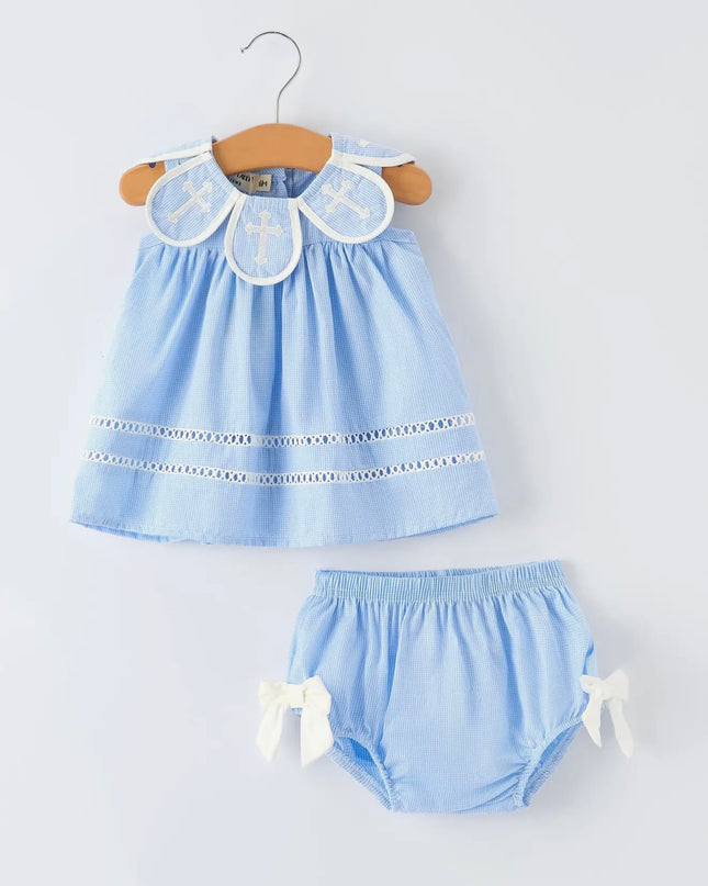 Girls Smocked Bloomer Set - Blue