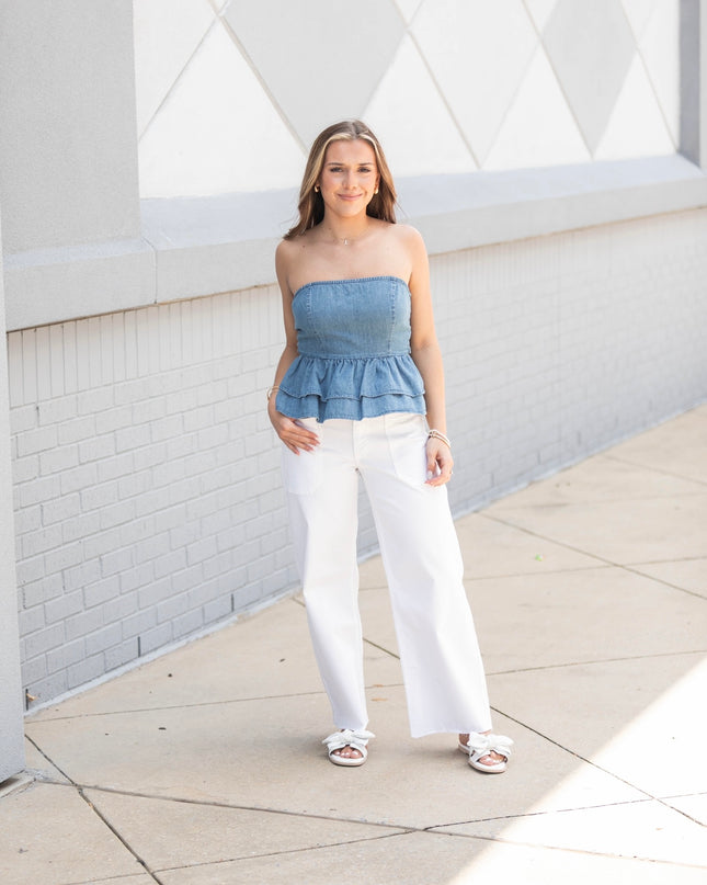 Denim Tiered Peplum Top
