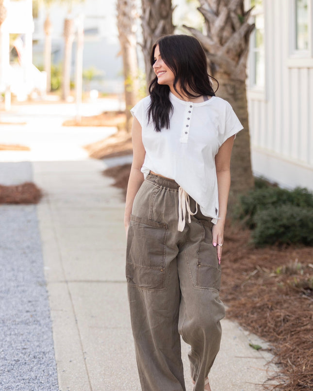 Side Pocket Wide Pants - Burnt Moss