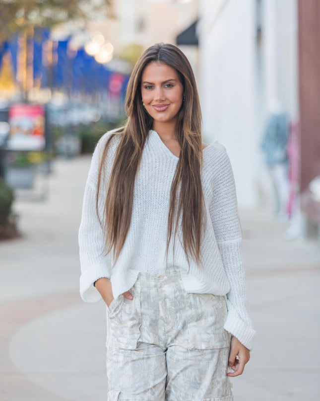 Ribbed Loose Fit Sweater - White