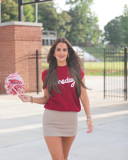 Gameday Sleevless Sweater Top - Burgundy