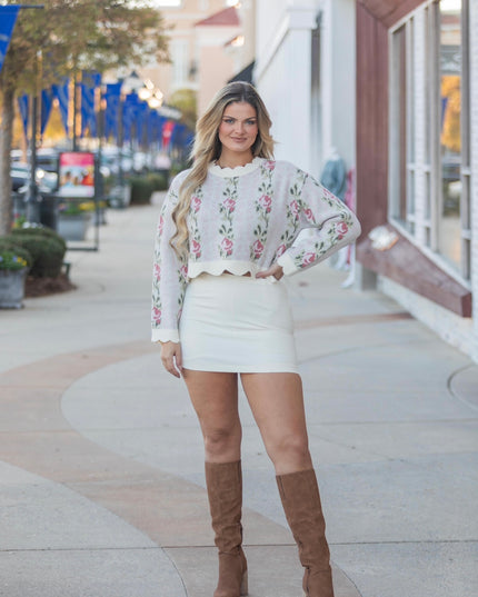 Scallop Hemline Sweater Top - pink