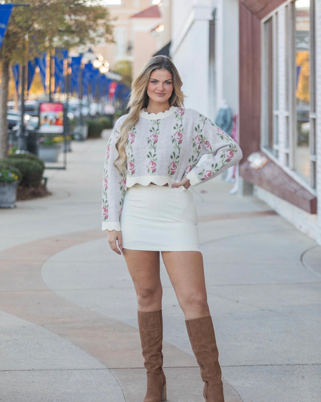 Scallop Hemline Sweater Top - pink