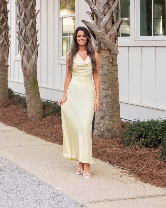 The Andy Satin Dress - Yellow