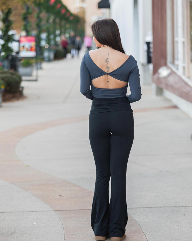 Twist Back Long Sleeve Top - Ash Blue