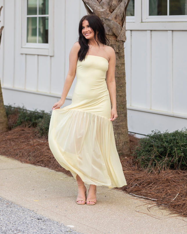 Sunlight Breeze Mesh Midi Dress - Butter