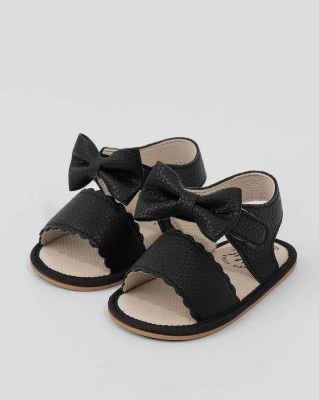 Scalloped Bow Sandals - Black