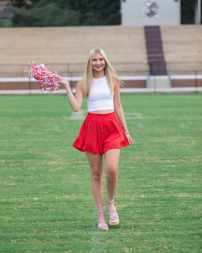 Ruffle Detail Shorts - Red