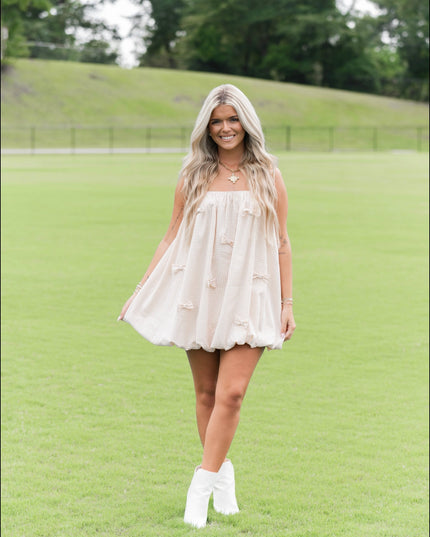 Bow Bubble Mini Dress Gingham - Orange