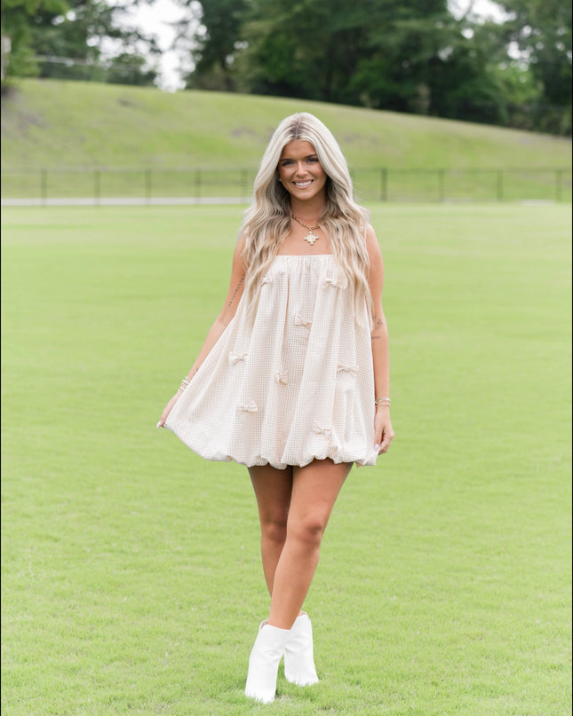 Bow Bubble Mini Dress Gingham - Orange